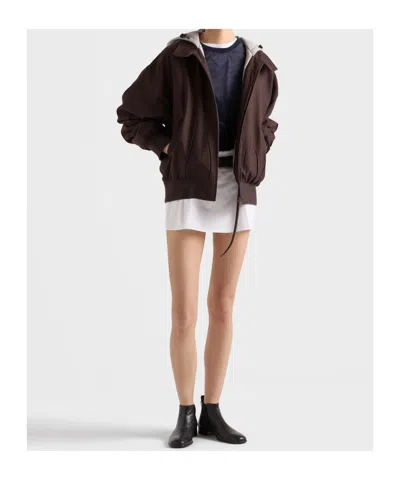 Prada Hooded Rush-stitch Jacket In Brown