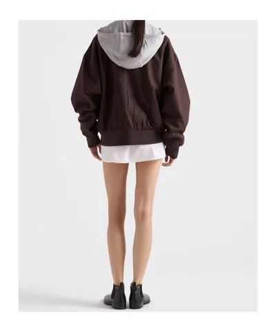 Prada Hooded Rush-stitch Jacket In Brown