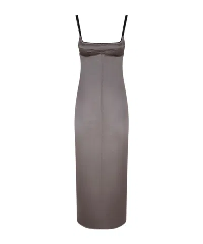 Attico Open-back Satin Midi Dress In Brown