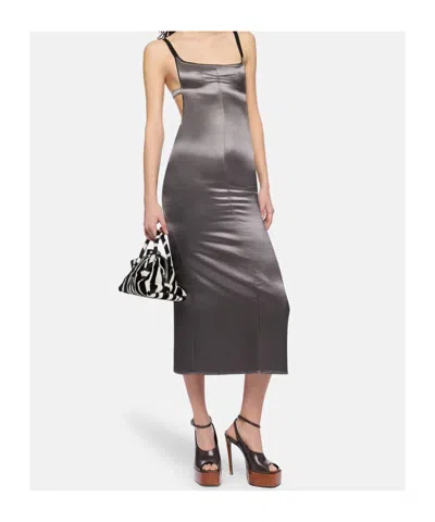 Attico Open-back Satin Midi Dress In Brown