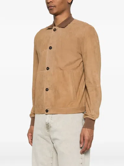 Corneliani Button Lambskin Jacket In Brown