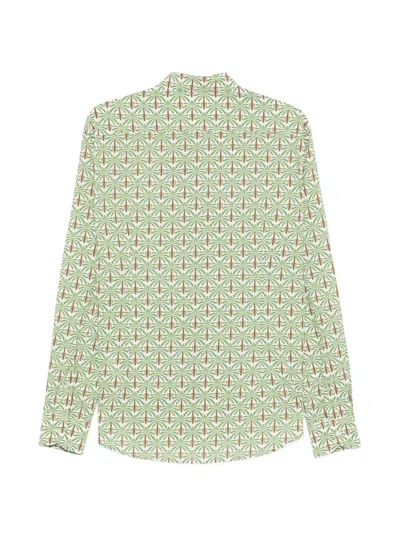 Mc2 Saint Barth Long-sleeve Button-up Shirt With Palm Tree Pattern In Green