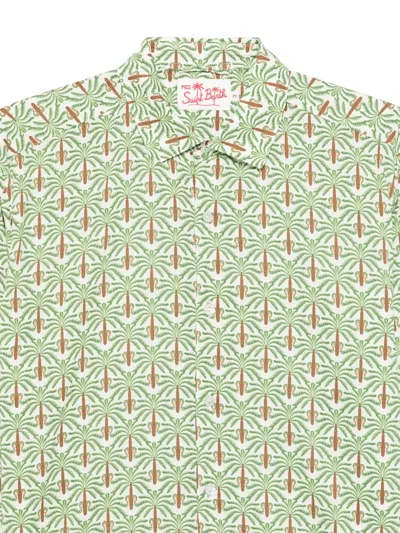 Mc2 Saint Barth Long-sleeve Button-up Shirt With Palm Tree Pattern In Green