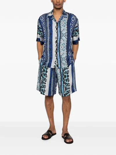 Laneus Drawstring Patterned Shorts In Blue