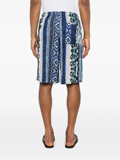 Laneus Drawstring Patterned Shorts In Blue