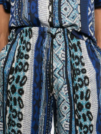 Laneus Drawstring Patterned Shorts In Blue
