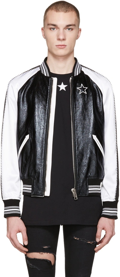 Givenchy Lambskin Bomber Jacket With Contrast Sleeves In Black And White