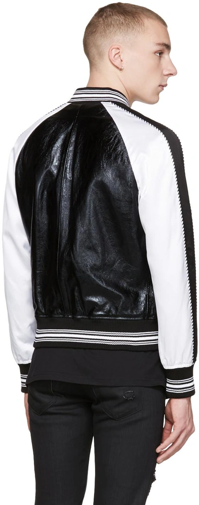 Shop Givenchy Black Leather & Satin Bomber Jacket