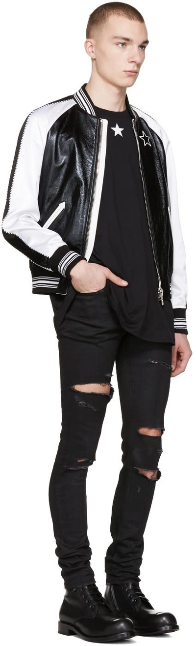 Shop Givenchy Black Leather & Satin Bomber Jacket