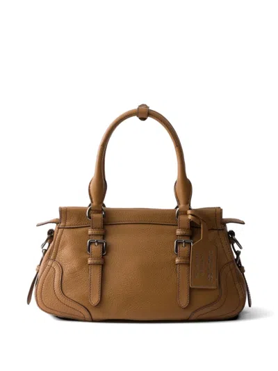 Prada Large Leather Tote Bag In Brown