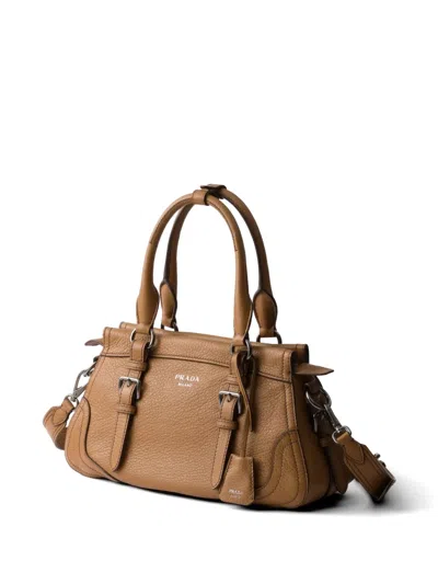 Prada Large Leather Tote Bag In Brown