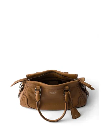 Prada Large Leather Tote Bag In Brown