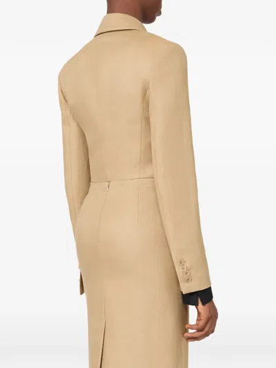 Max Mara Buono Diagonal Cropped Jacket In Camel Linen In Blue