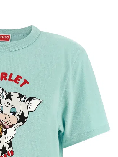 Kenzo Cartoon Logo Crew Neck Graphic T Shirt In Blue