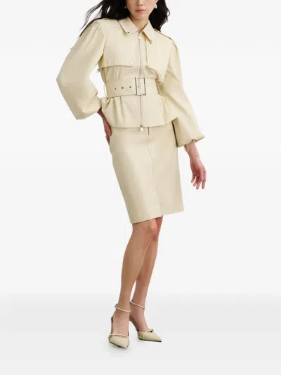 Toccin Noelle Faux Leather Pencil Skirt In Neutral