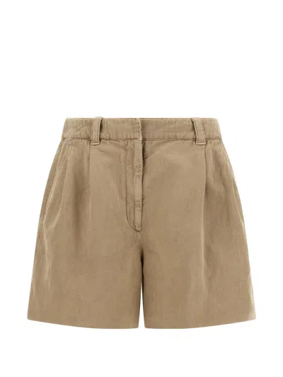 Brunello Cucinelli Baggy Shorts Pleated Front Belt Loops Pockets In Brown