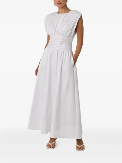 Toccin Evangeline Strong-shoulder Ruched Midi Cotton Dress In White