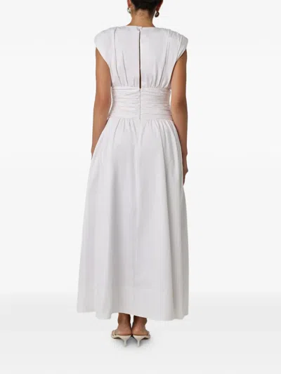 Toccin Evangeline Strong-shoulder Ruched Midi Cotton Dress In White