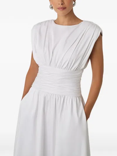 Toccin Evangeline Strong-shoulder Ruched Midi Cotton Dress In White