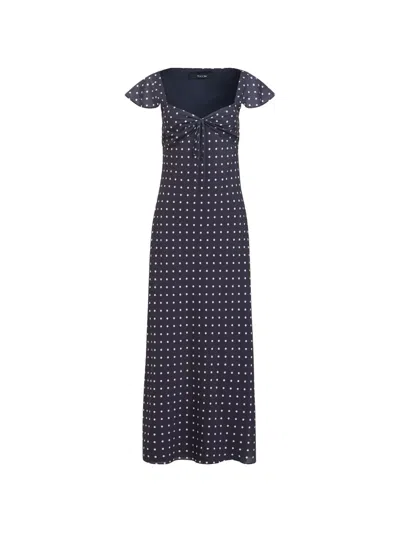 Toccin Marcella Bias Cut Slip Dress In Midnight Polka Dot In Blue
