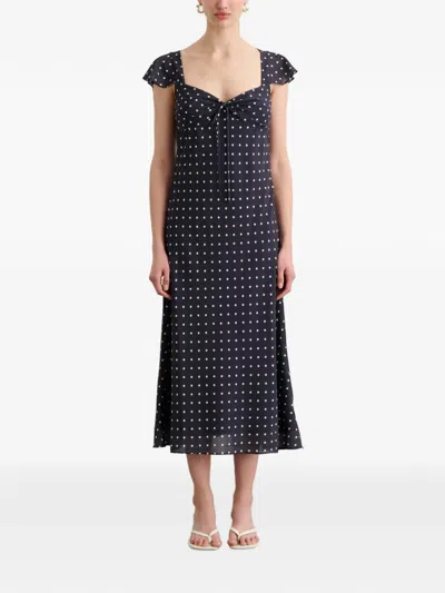 Toccin Marcella Bias Cut Slip Dress In Midnight Polka Dot In Blue