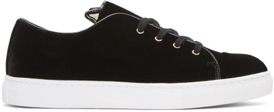 Charlotte Olympia Purrfect Kitty Low-top Velvet Trainers In Black