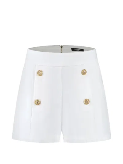 Balmain Kids Logo Patch Button Detailed Shorts In White