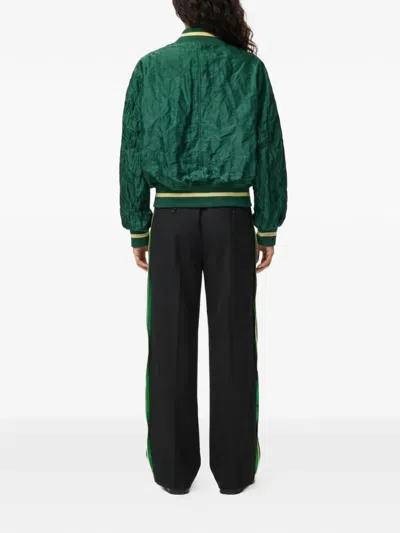 Loewe Womens Dark Green Crinkled-texture Striped-trim Woven Bomber Jacket In Gray