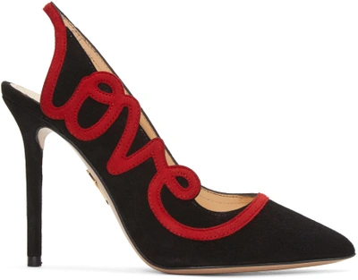Charlotte Olympia Love Appliquéd Suede Slingback Pumps In Black/real Red