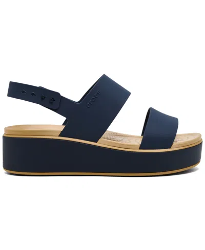 Crocs Brooklyn Low Wedge Matte Wrap Sandal In Blue