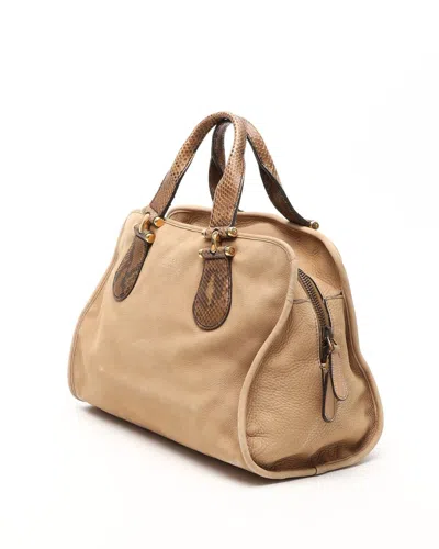 Gucci Suede Twice Python Hand Bag In Sand