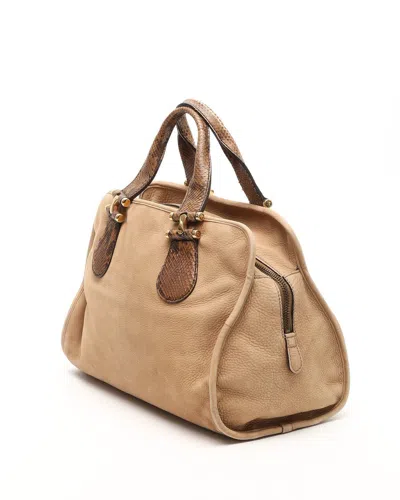 Gucci Suede Twice Python Hand Bag In Sand