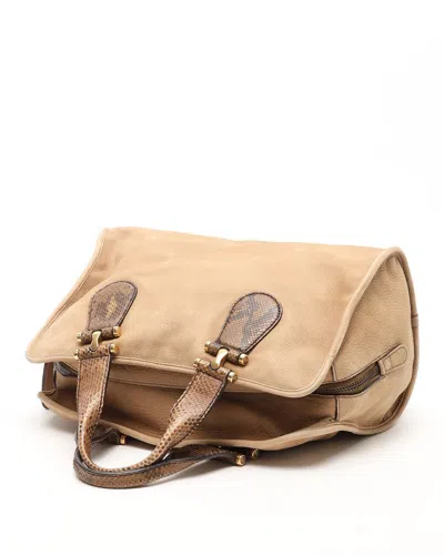 Gucci Suede Twice Python Hand Bag In Sand