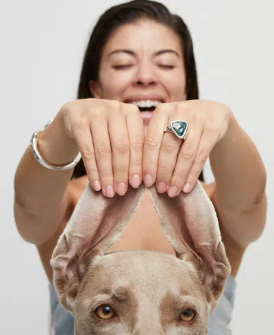 Unode50 Triangular-shaped Ring Silver-plated With Green Crystal In Silver