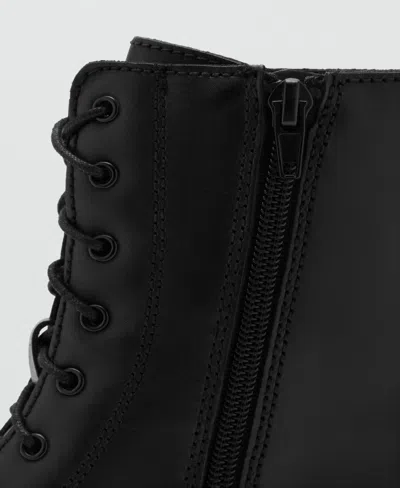 Mango Lace-up Leather Ankle Boots Black In Animal Print