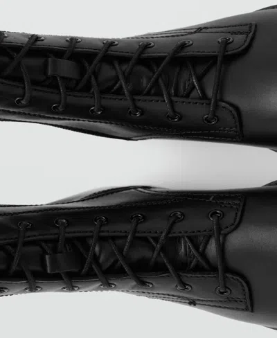 Mango Lace-up Leather Ankle Boots Black In Animal Print