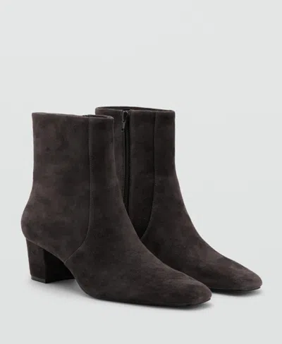 Mango Suede Block Heel Ankle Boot In Brown