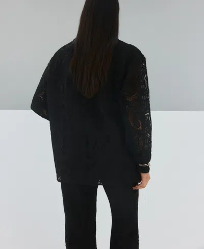 Mango Embroidered Openwork Blouse Black In Black