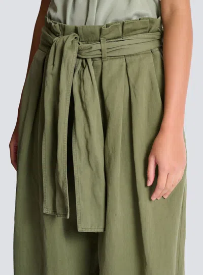 Balmain Belted Pleated Cotton And Linen-blend Twill Tapered Pants In Green