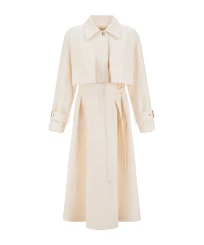 Herno Long Raincoat Belted Waist Buttoned Cuffs Collar In White