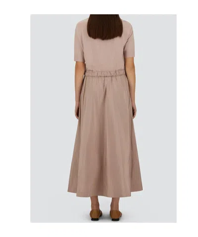 Herno Midi Dress Short Sleeves Round Neckline Drawstring In Pink