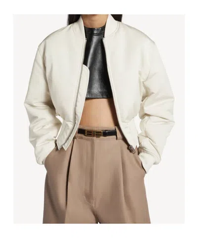 Balenciaga Cropped Bomber Jacket In Technical Faille In Neutral