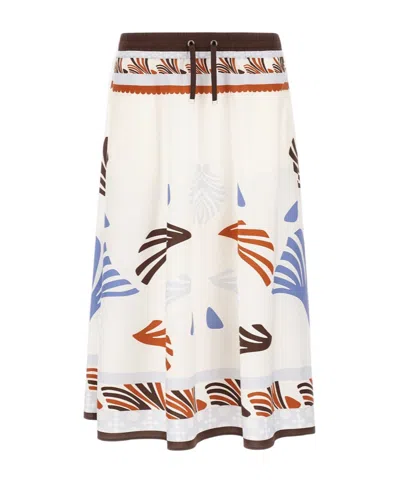 Herno Lightweight White Skirt With Abstract Print And Adjustable Waistband In Multi