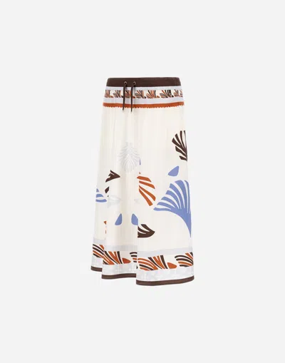 Herno Lightweight White Skirt With Abstract Print And Adjustable Waistband In Multi