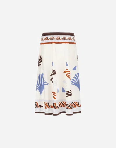 Herno Lightweight White Skirt With Abstract Print And Adjustable Waistband In Multi