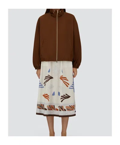 Herno Lightweight White Skirt With Abstract Print And Adjustable Waistband In Multi