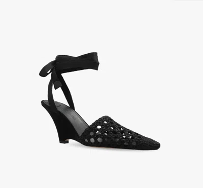 Jacquemus Woven Ankle-tie Heeled Sandals In Black