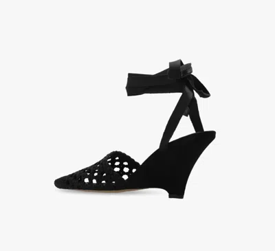 Jacquemus Woven Ankle-tie Heeled Sandals In Black