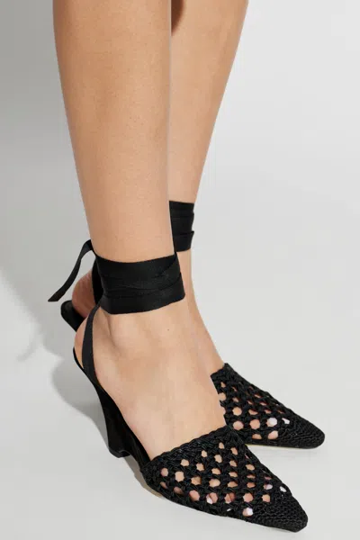 Jacquemus Woven Ankle-tie Heeled Sandals In Black