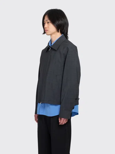 Mfpen Structured Brown Jacket With Front Zipper In Black